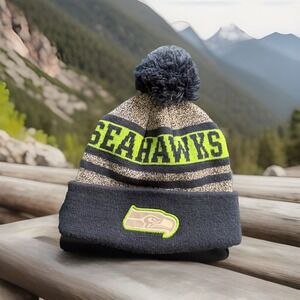NFL Team Apparel Youth Seahawks Beanie Hat Navy Blue Green White